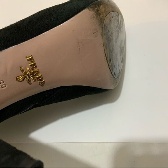 PRADA Black Suede Knee Stiletto Boots Size 39 - Picture 12 of 16